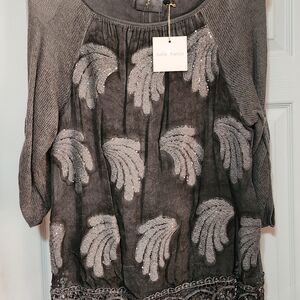 Belle France Charcoal Gray Sequined Tunic Sweater